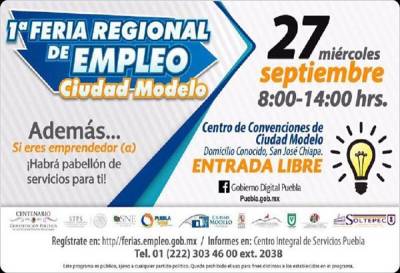 Primera Feria Regional de Empleo este 27 de septiembre, en San José Chiapa, Puebla