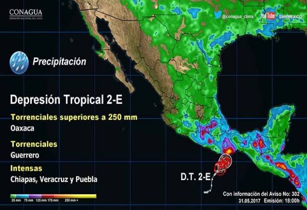 Depresión tropical 2-E generará lluvias intensas en Puebla