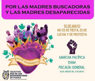 Madres de desaparecidas marchan este 10 de mayo en Puebla para exigir resultados