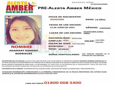 Pre Alerta Amber por joven de 14 años desaparecida en Puebla