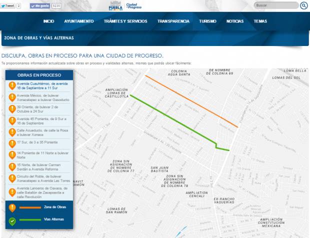 Consulta aquí obras y vías alternas en Puebla Capital