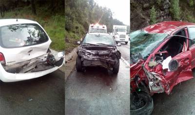 Cierran autopista México-Puebla por carambola de automóviles; hay lesionados