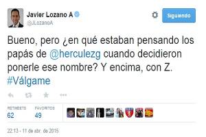 Javier Lozano se mofa del nombre de Herculez Gomez, de La Franja, en Twitter