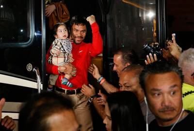 Manny Pacquiao llegó a Las Vegas para pelea vs Floyd Mayweather Jr.