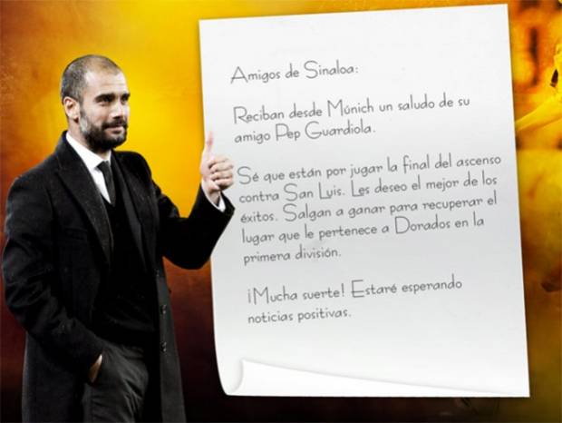 Pep Guardiola envió carta de apoyo a Dorados de Sinaloa para la final del Ascenso MX