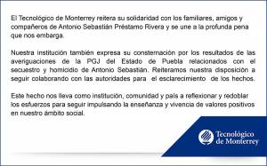 Consternación en ITESM Puebla por asesinato de Sebastián Préstamo