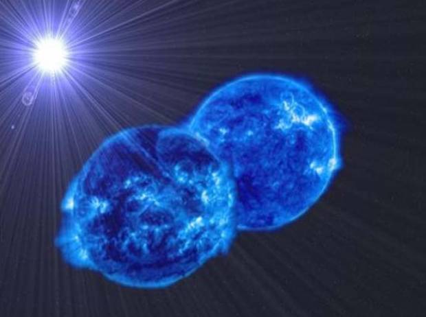 Dos enormes estrellas, en proceso de fusionarse en una sola