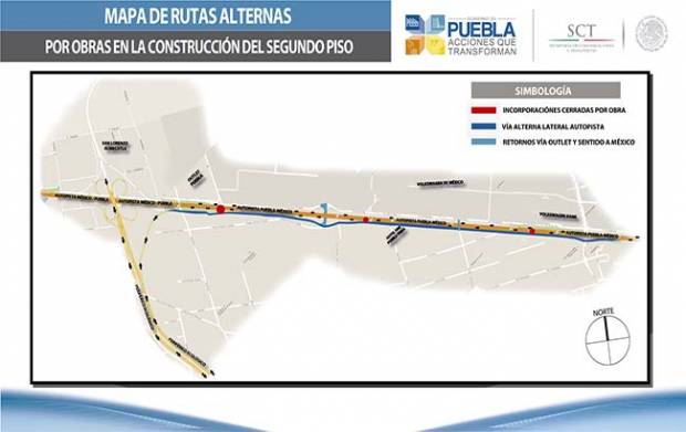 Vías alternas por cierre de incorporaciones de autopista México-Puebla