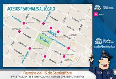 Así será el acceso al zócalo de Puebla para el Grito del 15 de Septiembre