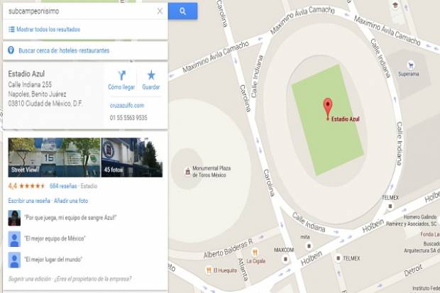 Cruz Azul, trolleado por Google Maps; subcampeonísimo te ubica en el Estadio Azul