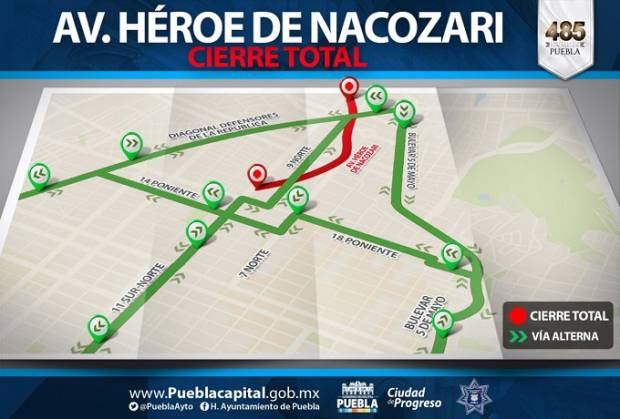 Cierres viales y vías alternas por obras en la avenida Héroe de Nacozari