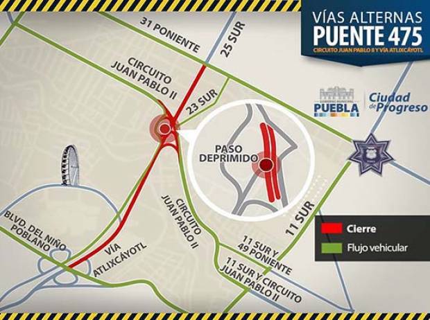 Circuito Juan Pablo II estará cerrado toda la semana por obras del Puente 475