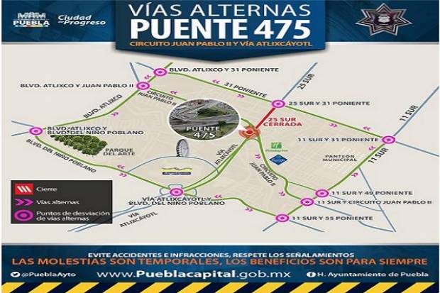 Cierres viales por inicio de obras de modernización del Puente 475