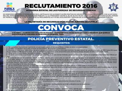 ¿Quieres trabajar en la Policía Estatal Preventiva de Puebla? Checa la convocatoria