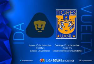Pumas UNAM vs Tigres UANL, la final será jueves y domingo