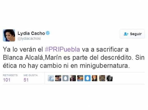 El PRI va a sacrificar a Blanca Alcalá, asegura Lydia Cacho