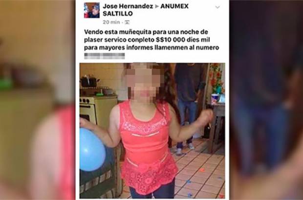 Aseguran a niña de Coahuila ofrecida en Facebook por 10 mil pesos