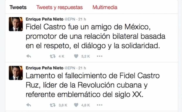 Fidel Castro, “un amigo de México”: Peña Nieto