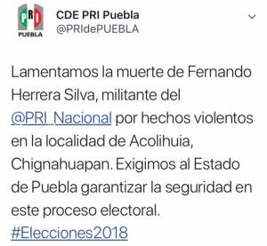 Matan a dos militantes del PRI en Chignahuapan
