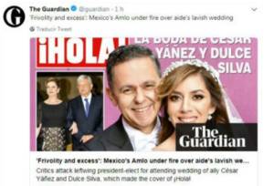 The Guardian critica a AMLO por asistencia a boda &quot;frívola y excesiva&quot;