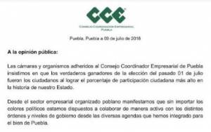 IP pide respetar resultado de elección en Puebla
