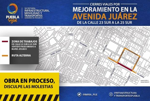 Cierre parcial en la avenida Juárez por obras