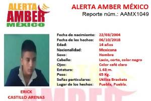 Activan Alerta Amber en Puebla para localizar a Erick Castillo Arenas