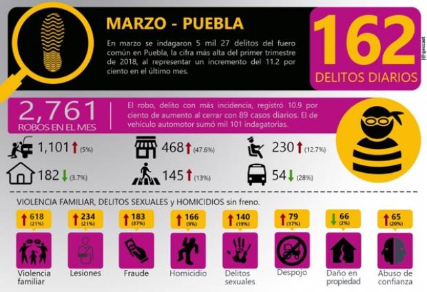 En marzo, 20 casos de violencia familiar por día en Puebla