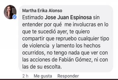 Martha Erika se deslinda de pleito entre columnista y JJ Espinosa