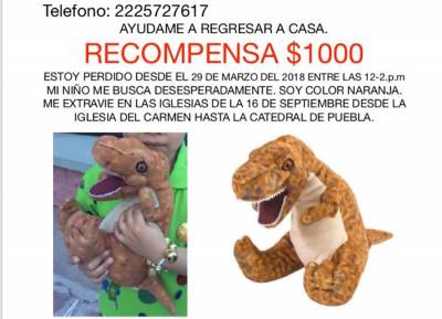 Niño de Puebla recupera famoso peluche de dinosaurio