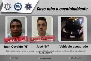 Cayó pareja de asaltantes de cuentahabiente en San Andrés Cholula