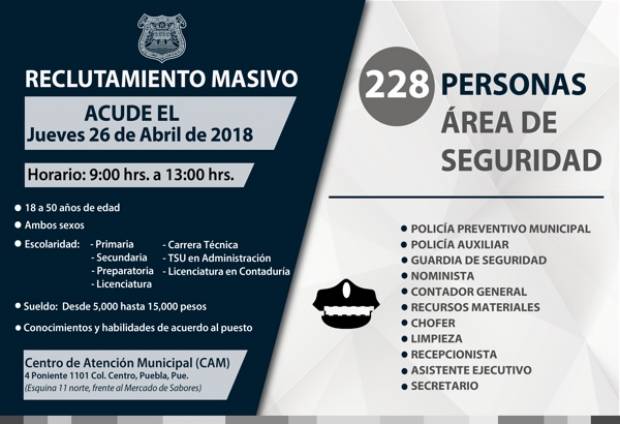 Ofrecen 200 puestos de trabajo en Puebla