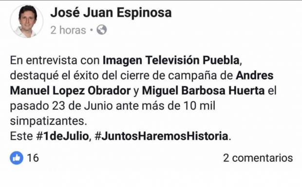 JJ Espinosa exhibe a Barbosa: fueron 10 mil y no 50 mil al cierre de Morena