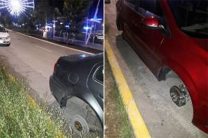 FOTOS: Roban llantas a dos automóviles frente a la Estrella de Puebla