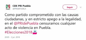 PRI Puebla condena violencia electoral