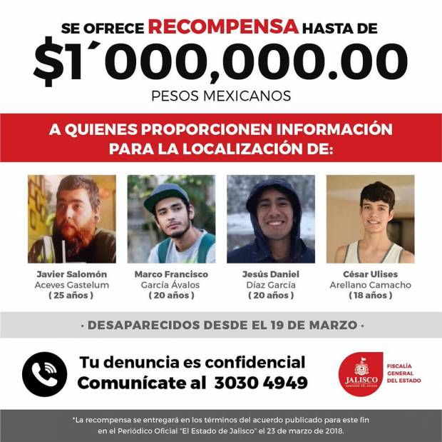 Gobierno de Jalisco ofrece recompensa por cineastas desaparecidos