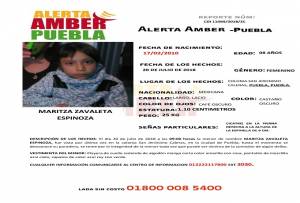 Alerta Amber en Puebla para localizar a menor extraviada en San Jerónimo Caleras