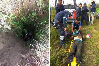 FOTOS: Sacan a campesino de pozo con 35 metros de profundidad en Calpan