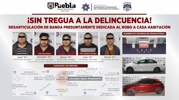 Cayó banda con más de 30 asaltos a viviendas en Puebla y Tlaxcala