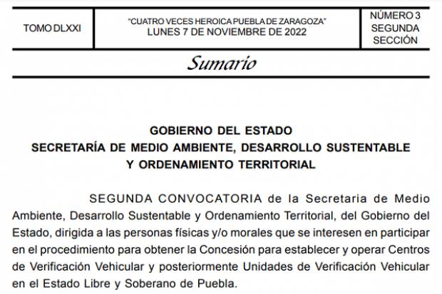 Emiten segunda convocatoria para 17 concesiones más de verificentros en Puebla