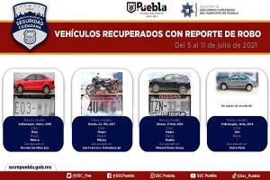 Seguridad Ciudadana de Puebla recupera 13 vehículos con reporte de robo