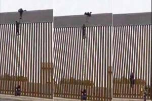 Migrante se burla de Trump al trepar a muro fronterizo