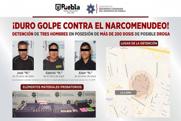 Detienen a sujetos con más de 200 dosis de droga en La Loma