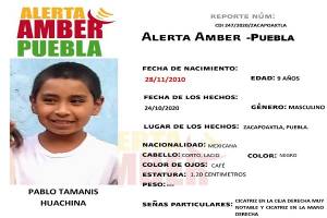 Activan Alerta Amber para localizar a menor desaparecido en Zacapoaxtla
