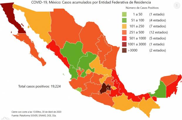 CDMX, QRoo, Tabasco, Sinaloa y BC, los estados más afectados por COVID-19