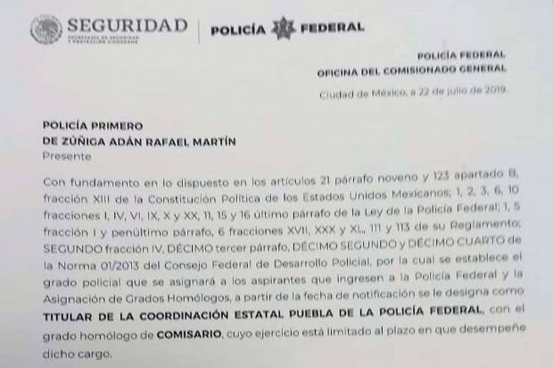 Ascendió de chofer a director de la Policía Federal en Puebla
