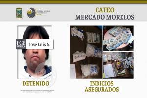 Hallan más de 400 dosis de droga en cateos del Mercado Unión y Morelos