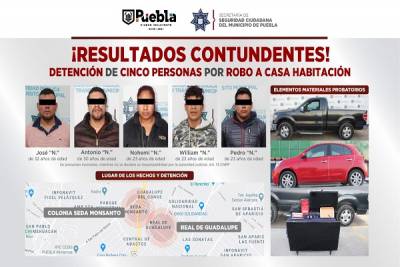 Policía capturó a banda de asaltantes de casa habitación en Puebla