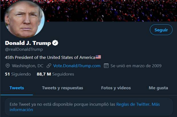 Twitter bloquea cuenta de Donald Trump por doce horas