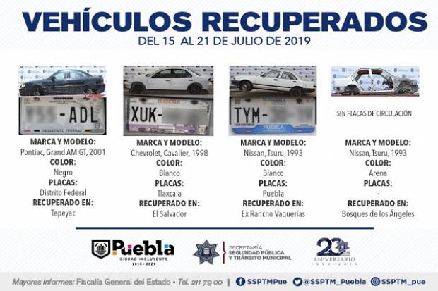 Localizan en Puebla ocho vehículos robados y nueve más con registro en delitos